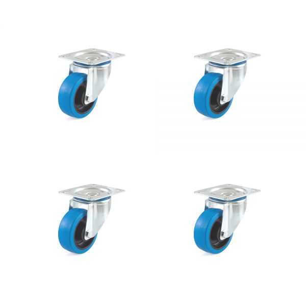 Set 4 Lenkrollen 80 mm Thermoplastisches Gummi Rollenlager - Blue Wheel
