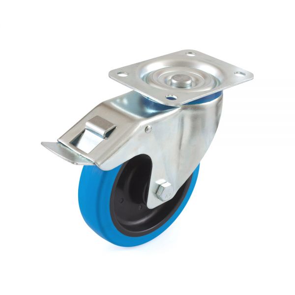 Lenkrolle 160 mm Thermoplastisches Gummirad Rollenlager Bremse - Blue Wheel