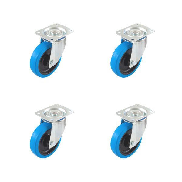 Set 4 Lenkrollen 160 mm Thermoplastisches Gummi Rollenlager - Blue Wheel