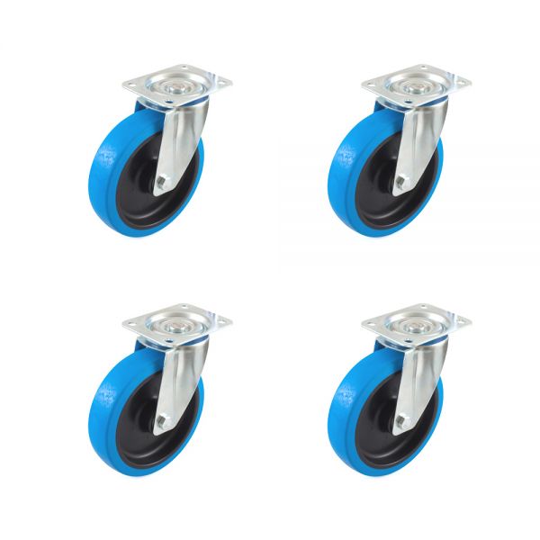 Set 4 Lenkrollen 200 mm Thermoplastisches Gummi Rollenlager - Blue Wheel