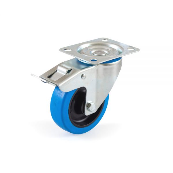 Lenkrolle 100 mm Thermoplastisches Gummirad Rollenlager Bremse - Blue Wheel