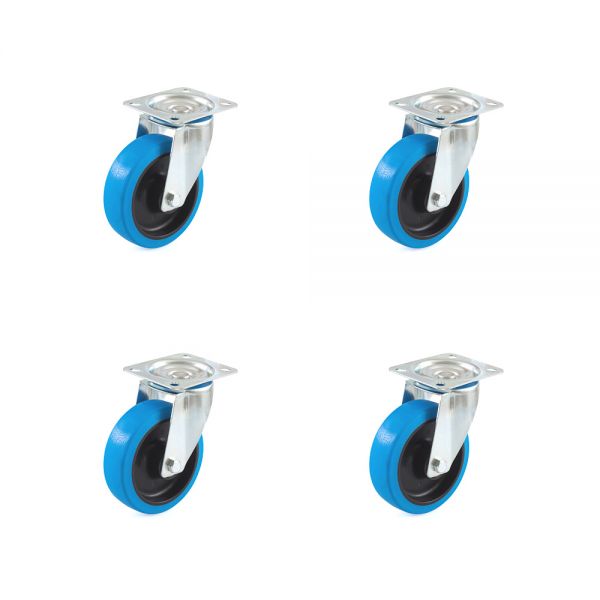 Set 4 Lenkrollen 125 mm Thermoplastisches Gummi Rollenlager - Blue Wheel