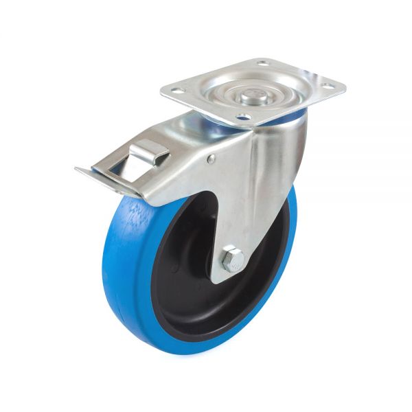 Lenkrolle 200 mm Thermoplastisches Gummirad Rollenlager Bremse - Blue Wheel